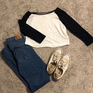 Crop Top Baseball Quarter Length Tee